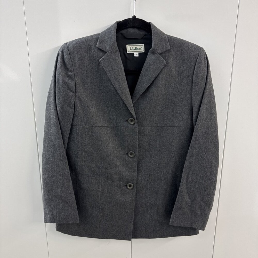 Vintage LL Bean Wool Blazer Jacket Womens Size 4 Grey Business Casual 3 Button‎